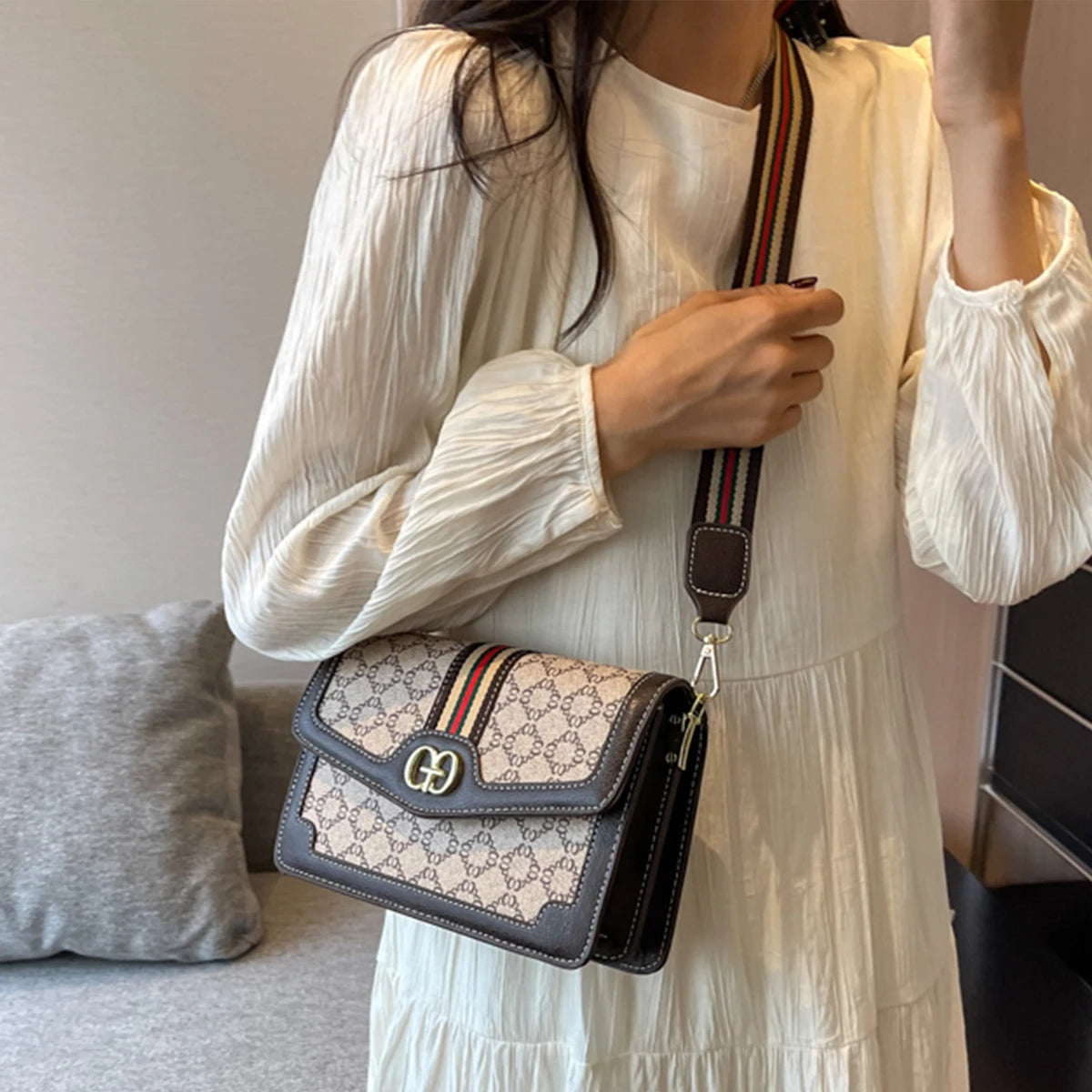 Fashion Classic Geometric Print Quilted Shoulder Bag