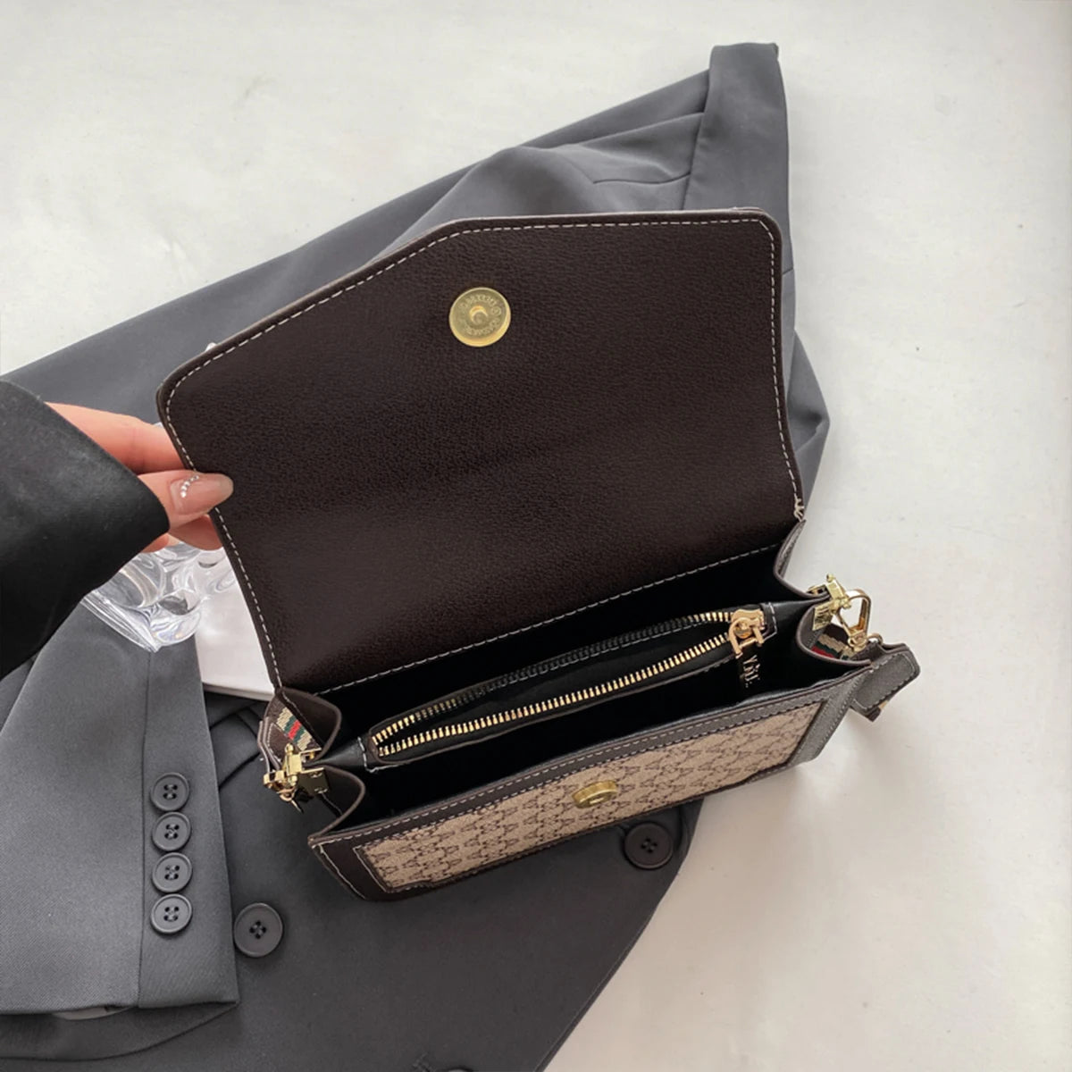 Fashion Classic Geometric Print Quilted Shoulder Bag