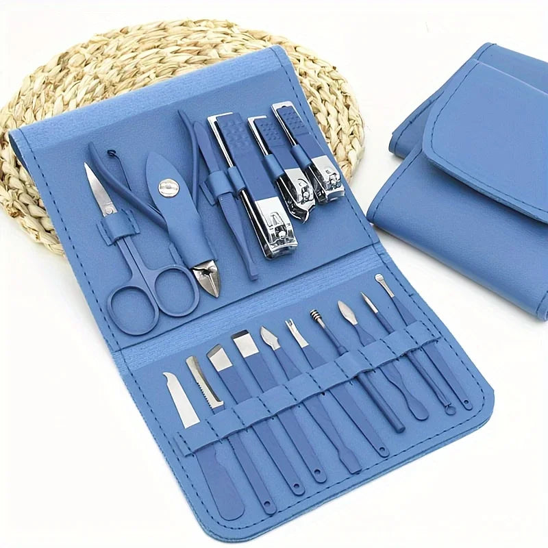 Professional Nail Clippers and Cuticle Nippers Set with Travel Case 16pcs