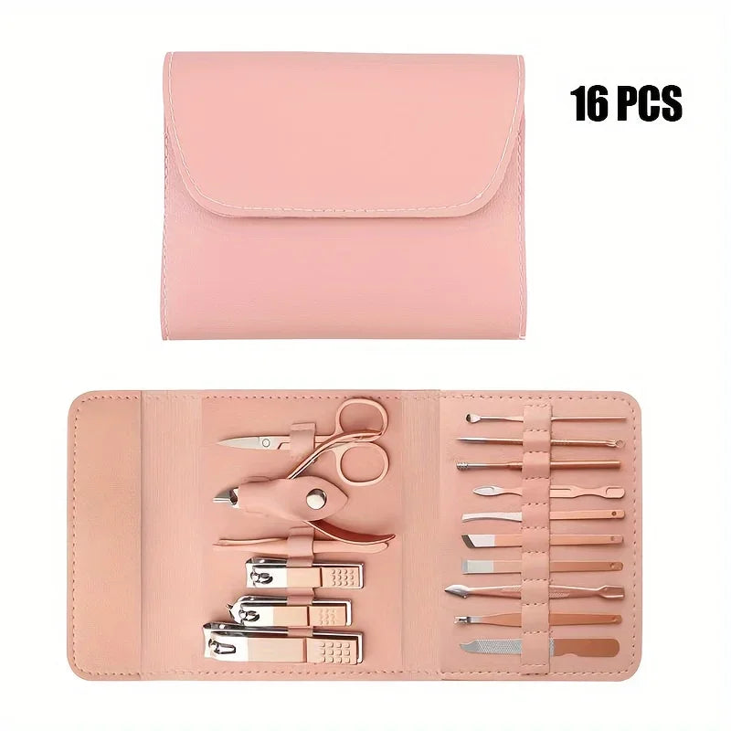 Professional Nail Clippers and Cuticle Nippers Set with Travel Case 16pcs