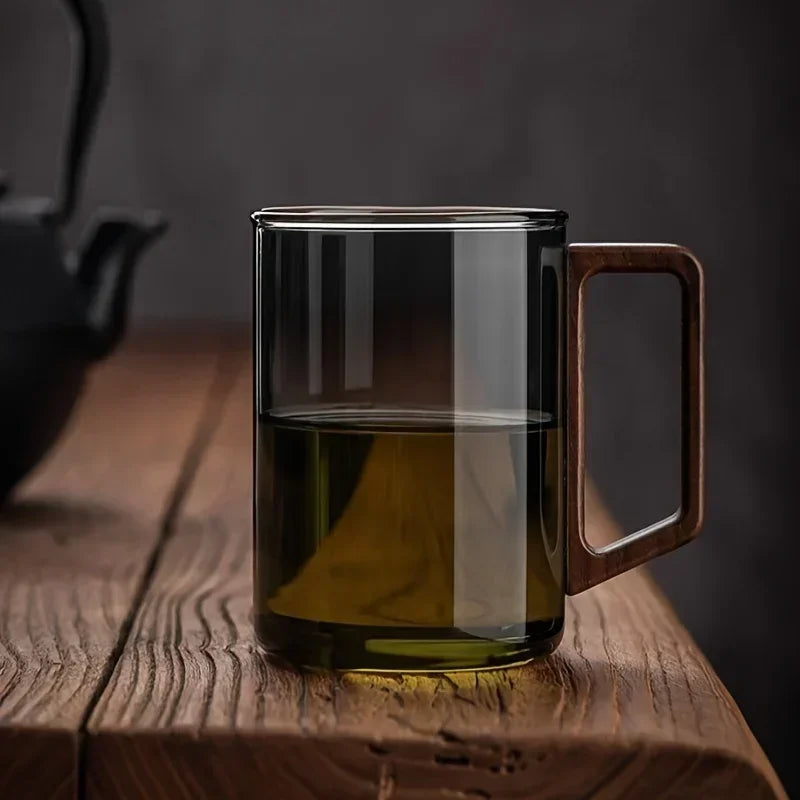 Walnut Handle Glass Cup