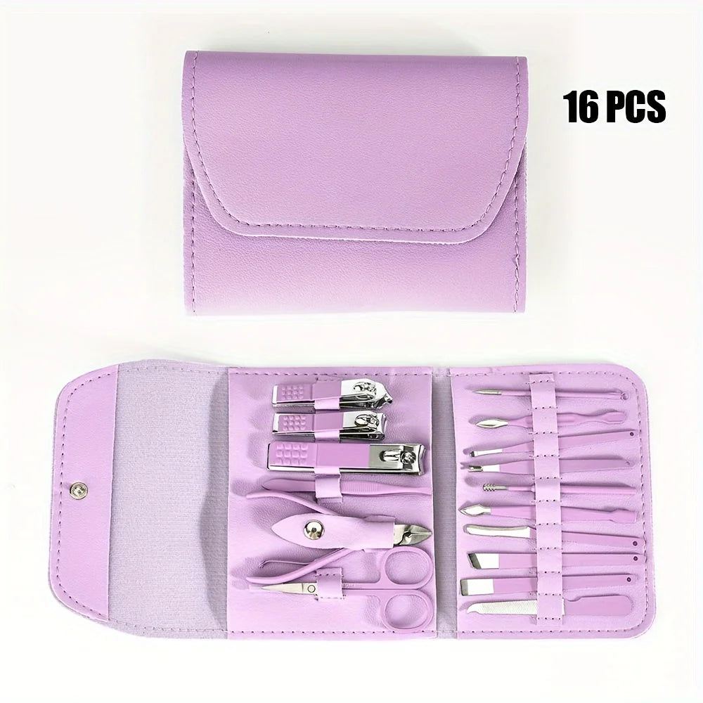 Professional Nail Clippers and Cuticle Nippers Set with Travel Case 16pcs