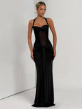 Dress Sheer Ribbons Halter Backless Evening Wear