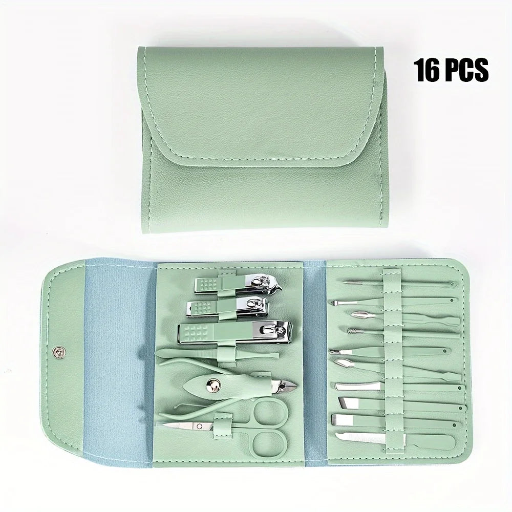 Professional Nail Clippers and Cuticle Nippers Set with Travel Case 16pcs