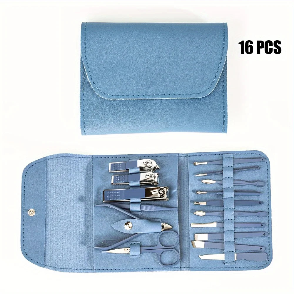 Professional Nail Clippers and Cuticle Nippers Set with Travel Case 16pcs