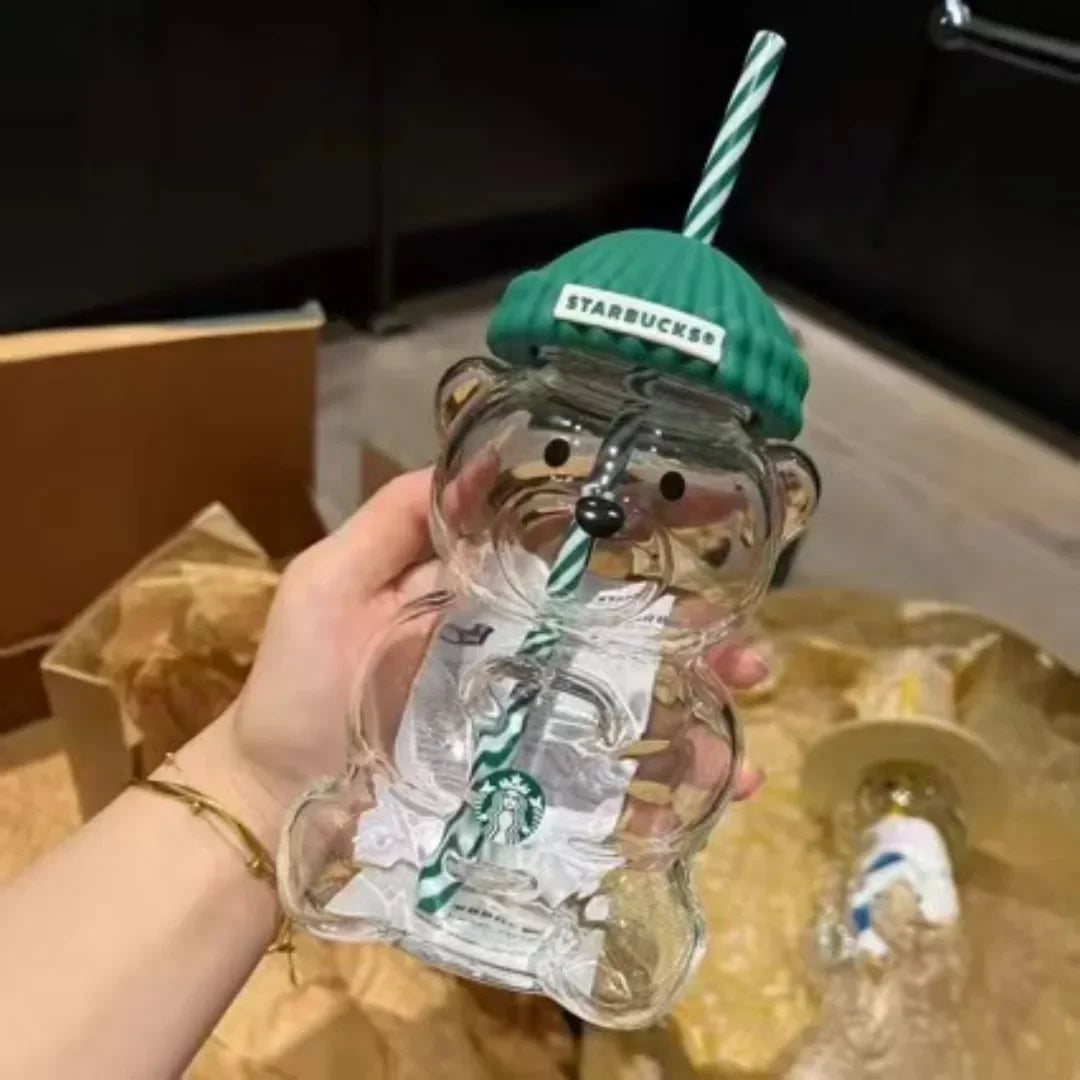 Starbucks Bear Mug Glass Cup With Straw Transparent Creative Milk Coffee Water Cups