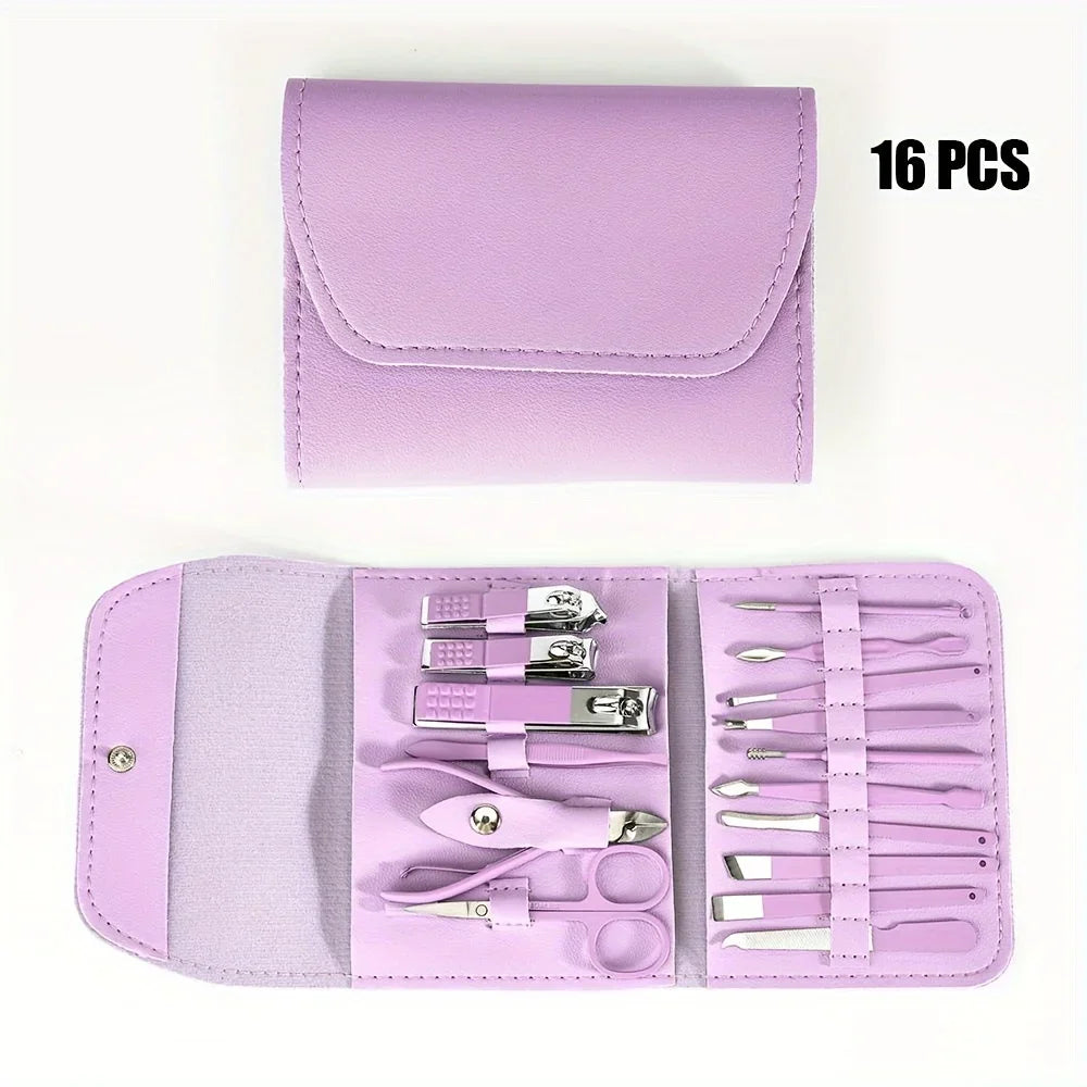 Professional Nail Clippers and Cuticle Nippers Set with Travel Case 16pcs