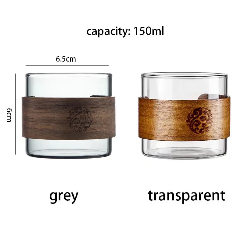 Glass Tea Cup With Scald Proof Wooden Holder