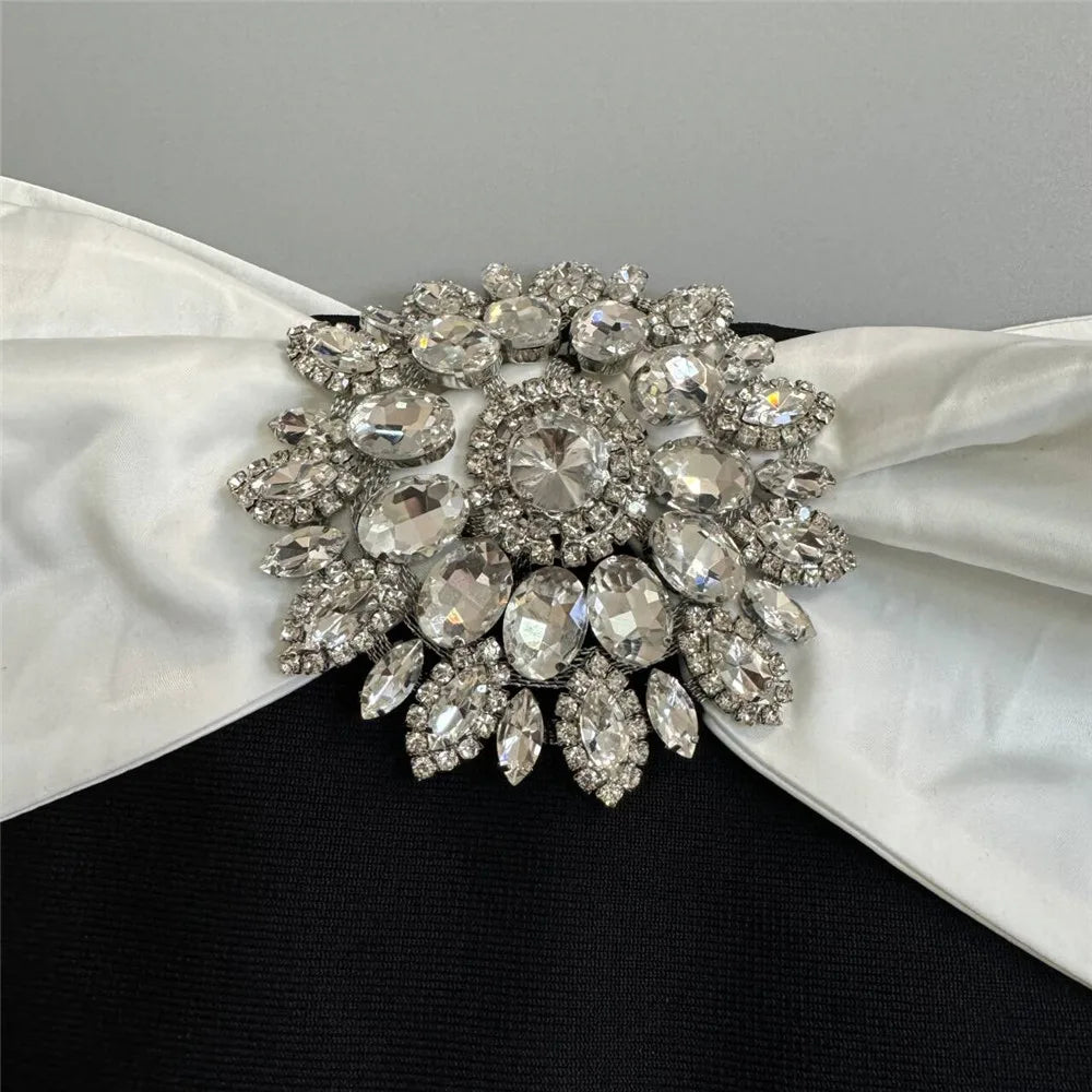 Women Beading Elegant Bandage Dress Sexy Off The Shoulder Long Sleeve Patchwork Clothing Club Party Celebrity Dresses