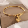 Stainless Steel Gold Heart Pendant Charm Bangle Bracelets