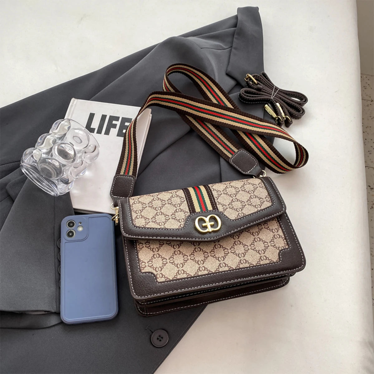 Fashion Classic Geometric Print Quilted Shoulder Bag