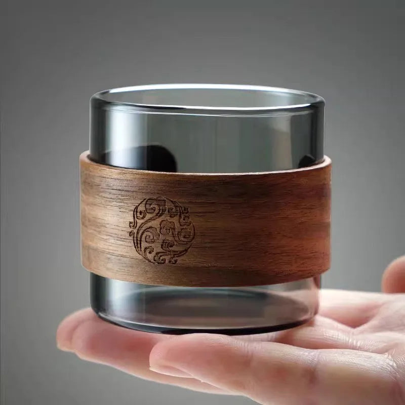 Glass Tea Cup With Scald Proof Wooden Holder