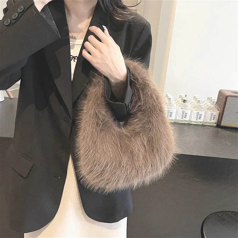 Winter Soft Plush Handbags Ladies Small Elegant Tote Bags Fashion Trend Female Furry Purse
